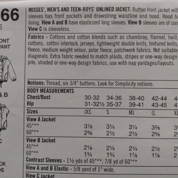 Vintage 90s Jacket Vest Sewing Pattern Size XS-M Unisex Simplicity 9066 - Picture 11 of 11